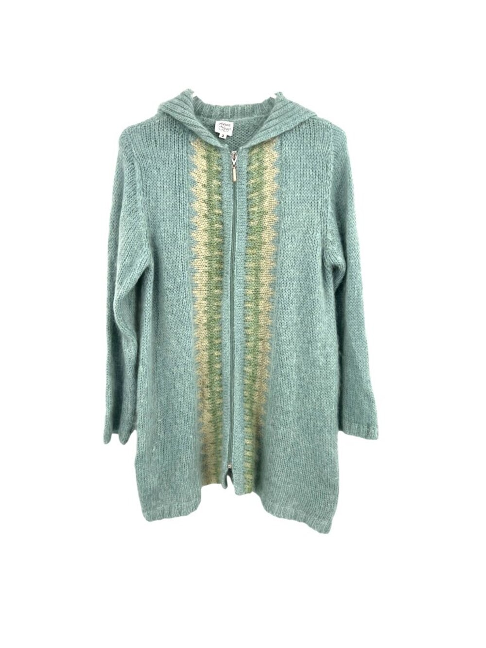 Margaret OLeary Cardigan Sweater Kid Mohair Blend Zip Front Blue Green Size 2